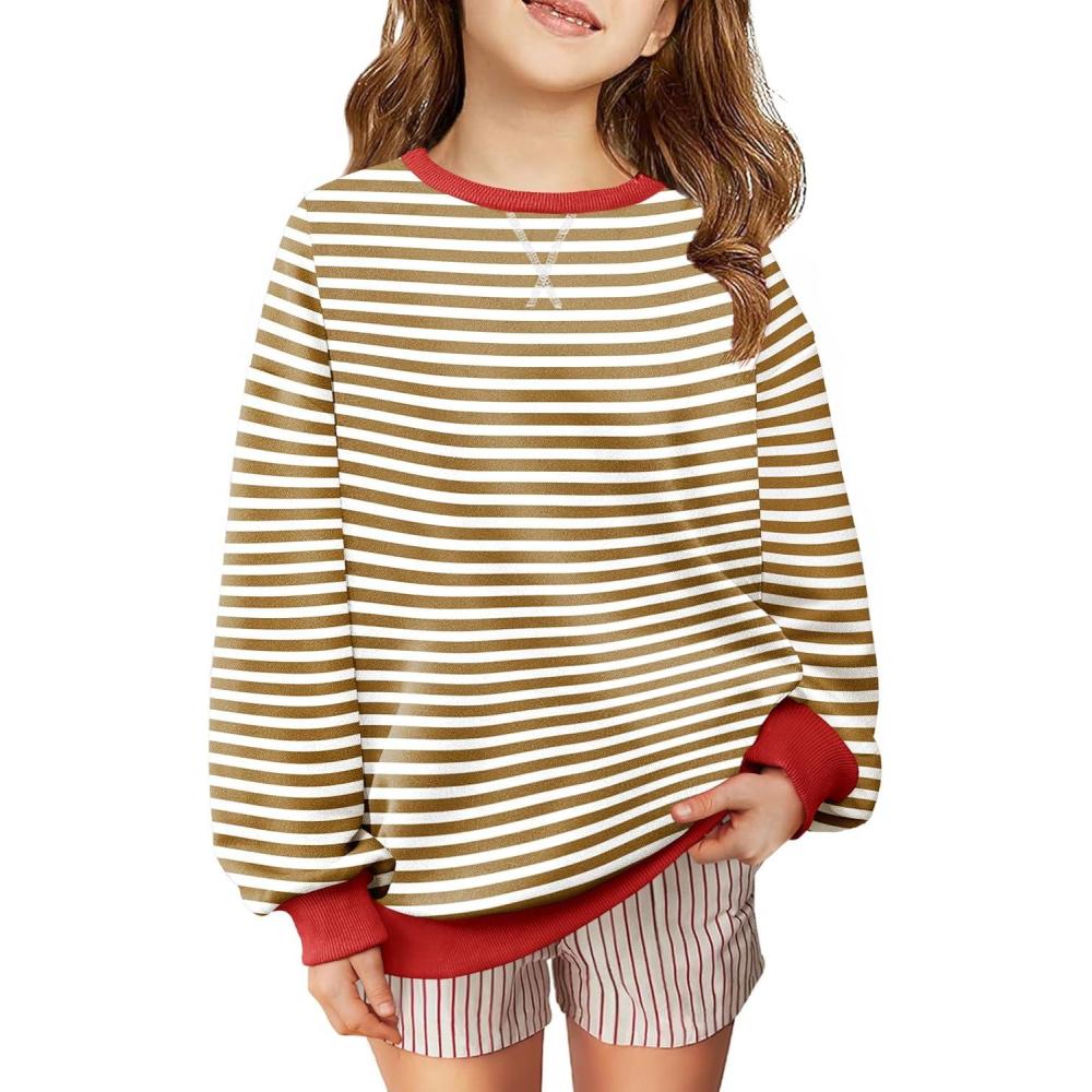 image:imageArshiner Girls Oversized Striped Crewneck Sweatshirt Long Sleeve Color Block Pullover Tops Fall Casual ClothesCoffee Stripe