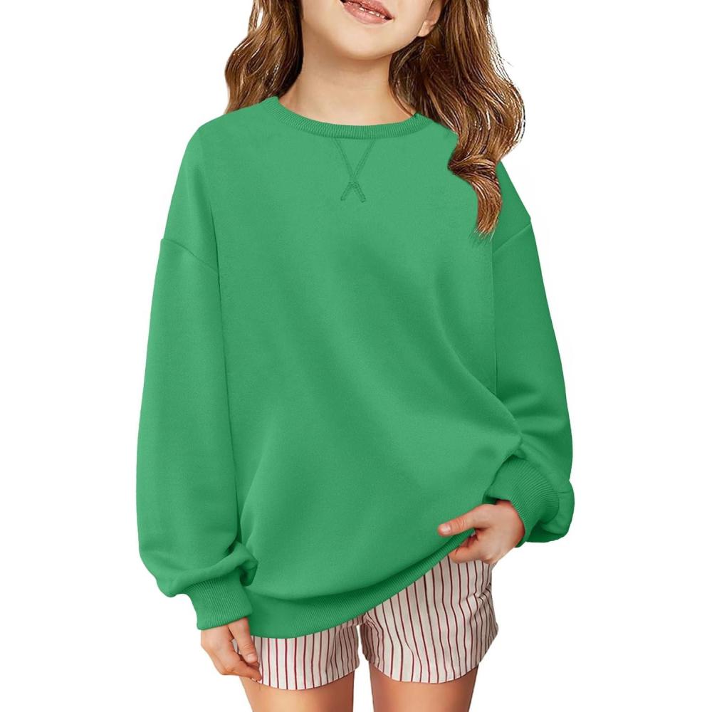 image:imageArshiner Girls Oversized Striped Crewneck Sweatshirt Long Sleeve Color Block Pullover Tops Fall Casual ClothesGreen