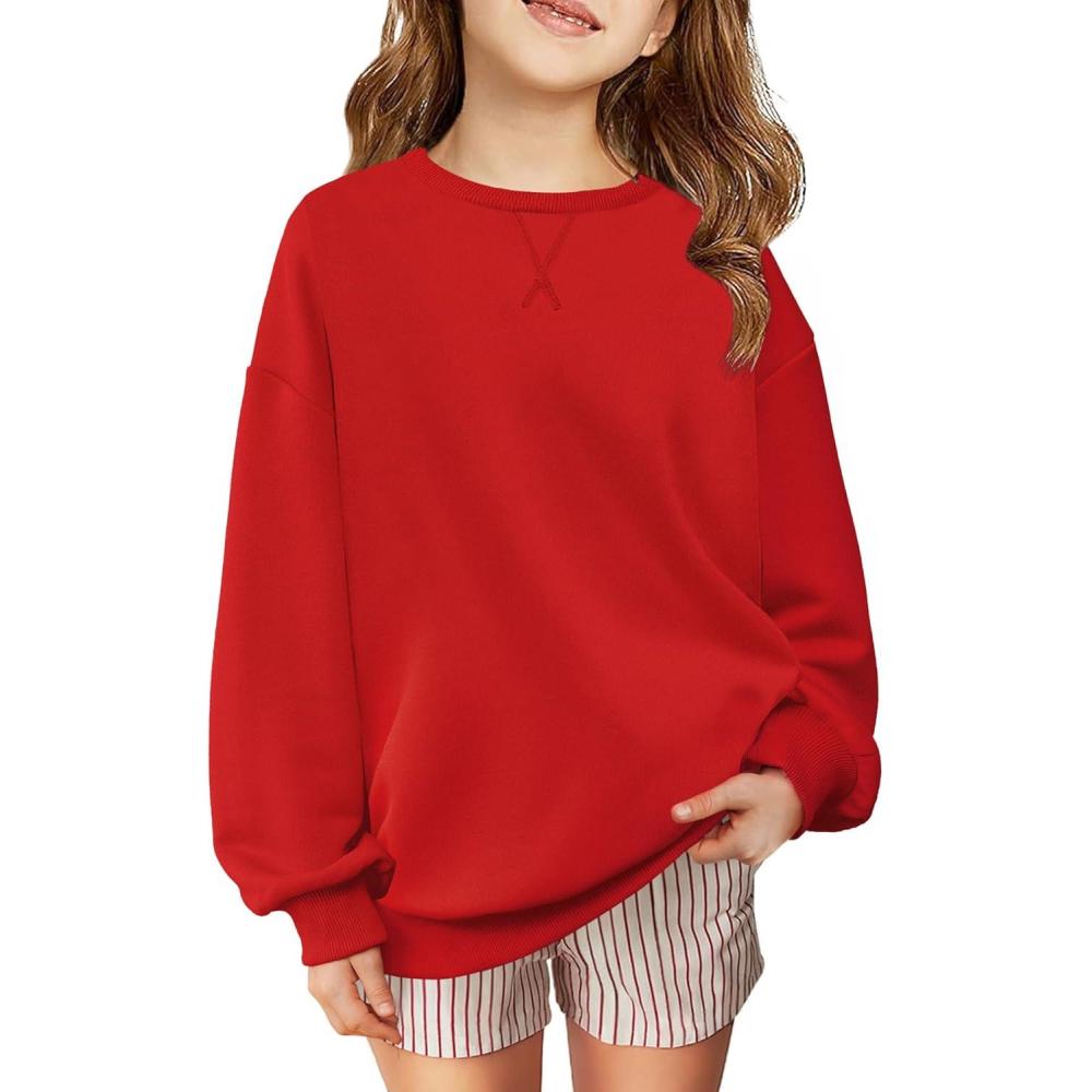 image:imageArshiner Girls Oversized Striped Crewneck Sweatshirt Long Sleeve Color Block Pullover Tops Fall Casual ClothesRed