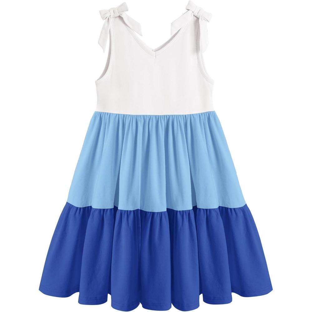 image:imageArshiner Toddler Girl Summer Dress Little Girls Casual Beach Party Bowknot Sling Sundress with Pocket 17tWhiteblueblue