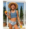 Arshiner Girls Bikini Beach Swimwear 2 Piece Swimsuits Floral Printing Bathing Suits(Grey Blue-floral)