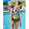 Arshiner Girls Bikini Beach Swimwear 2 Piece Swimsuits Floral Printing Bathing Suits(Leaves in White)