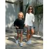 Arshiner Girls Crewneck Sweatshirt Long Sleeve Pullover Tops Drop Shoulder Sweatshirts Color Block Ribbed Trim(Black)