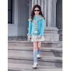 Arshiner Girls Crewneck Sweatshirt Long Sleeve Pullover Tops Drop Shoulder Sweatshirts Color Block Ribbed Trim(Blue)