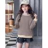 Arshiner Girls Crewneck Sweatshirt Long Sleeve Pullover Tops Drop Shoulder Sweatshirts Color Block Ribbed Trim(Coffee)