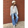 Arshiner Girls Crewneck Sweatshirt Long Sleeve Pullover Tops Drop Shoulder Sweatshirts Color Block Ribbed Trim(Grey)