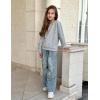 Arshiner Girls Crewneck Sweatshirt Long Sleeve Pullover Tops Drop Shoulder Sweatshirts Color Block Ribbed Trim(Grey)