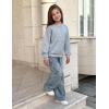 Arshiner Girls Crewneck Sweatshirt Long Sleeve Pullover Tops Drop Shoulder Sweatshirts Color Block Ribbed Trim(Grey)