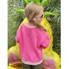 Arshiner Girls Crewneck Sweatshirt Long Sleeve Pullover Tops Drop Shoulder Sweatshirts Color Block Ribbed Trim(Hot Pink)