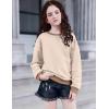 Arshiner Girls Crewneck Sweatshirt Long Sleeve Pullover Tops Drop Shoulder Sweatshirts Color Block Ribbed Trim(Khaki)