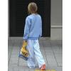 Arshiner Girls Crewneck Sweatshirt Long Sleeve Pullover Tops Drop Shoulder Sweatshirts Color Block Ribbed Trim(Light Blue)