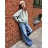 Arshiner Girls Crewneck Sweatshirt Long Sleeve Pullover Tops Drop Shoulder Sweatshirts Color Block Ribbed Trim(Light Green Blue)