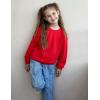 Arshiner Girls Crewneck Sweatshirt Long Sleeve Pullover Tops Drop Shoulder Sweatshirts Color Block Ribbed Trim(Red)