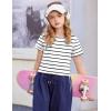 Arshiner Girls Crop Tops Short Sleeve Tie Dye Summer T Shirt Crewneck Rolled Cuffs Fashion Shirts Tee(Black Stripe)