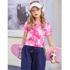 Arshiner Girls Crop Tops Short Sleeve Tie Dye Summer T Shirt Crewneck Rolled Cuffs Fashion Shirts Tee(Tie Dye Pink)