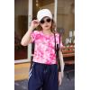 Arshiner Girls Crop Tops Short Sleeve Tie Dye Summer T Shirt Crewneck Rolled Cuffs Fashion Shirts Tee(Tie Dye Pink)