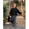 Arshiner Girls Oversized Striped Crewneck Sweatshirt Long Sleeve Color Block Pullover Tops Fall Casual Clothes(Black)