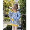 Arshiner Girls Oversized Striped Crewneck Sweatshirt Long Sleeve Color Block Pullover Tops Fall Casual Clothes(Blue Stripe)