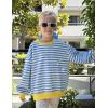 Arshiner Girls Oversized Striped Crewneck Sweatshirt Long Sleeve Color Block Pullover Tops Fall Casual Clothes(Blue Stripe)