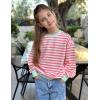 Arshiner Girls Oversized Striped Crewneck Sweatshirt Long Sleeve Color Block Pullover Tops Fall Casual Clothes(Pink Apricot Stripe)