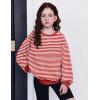 Arshiner Girls Oversized Striped Crewneck Sweatshirt Long Sleeve Color Block Pullover Tops Fall Casual Clothes(Red Stripe)
