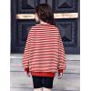 Arshiner Girls Oversized Striped Crewneck Sweatshirt Long Sleeve Color Block Pullover Tops Fall Casual Clothes(Red Stripe)