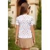 Arshiner Girls Puff Short Sleeve Shirts Summer Ribbed Knit Crewneck T Shirt Tops Tee Blouse(White Pink Flower)