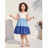 Arshiner Toddler Girl Summer Dress Little Girls Casual Beach Party Bowknot Sling Sundress with Pocket 1-7t(White&blue&blue)