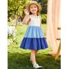 Arshiner Toddler Girl Summer Dress Little Girls Casual Beach Party Bowknot Sling Sundress with Pocket 1-7t(White&blue&blue)