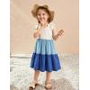 Arshiner Toddler Girl Summer Dress Little Girls Casual Beach Party Bowknot Sling Sundress with Pocket 1-7t(White&blue&blue)