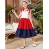 Arshiner Toddler Girl Summer Dress Little Girls Casual Beach Party Bowknot Sling Sundress with Pocket 1-7t(White&red&blue)