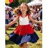 Arshiner Toddler Girl Summer Dress Little Girls Casual Beach Party Bowknot Sling Sundress with Pocket 1-7t(White&red&blue)