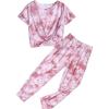 Arshiner Girls Clothing Sets Tie Dye Twist Front Tops & Sweatpants Outfits Sportwear Sweatsuits Tracksuits 4-13 Year(Tie Dye Set Brown White)