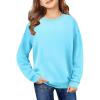Arshiner Girls Crewneck Sweatshirt Long Sleeve Pullover Tops Drop Shoulder Sweatshirts Color Block Ribbed Trim(Blue)