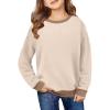 Arshiner Girls Crewneck Sweatshirt Long Sleeve Pullover Tops Drop Shoulder Sweatshirts Color Block Ribbed Trim(Khaki)