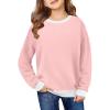 Arshiner Girls Crewneck Sweatshirt Long Sleeve Pullover Tops Drop Shoulder Sweatshirts Color Block Ribbed Trim(Pink)