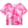 Arshiner Girls Crop Tops Short Sleeve Tie Dye Summer T Shirt Crewneck Rolled Cuffs Fashion Shirts Tee(Tie Dye Pink)