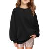 Arshiner Girls Oversized Striped Crewneck Sweatshirt Long Sleeve Color Block Pullover Tops Fall Casual Clothes(Black)