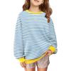 Arshiner Girls Oversized Striped Crewneck Sweatshirt Long Sleeve Color Block Pullover Tops Fall Casual Clothes(Blue Stripe)