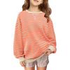 Arshiner Girls Oversized Striped Crewneck Sweatshirt Long Sleeve Color Block Pullover Tops Fall Casual Clothes(Orange Pink Stripe)