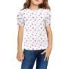 Arshiner Girls Puff Short Sleeve Shirts Summer Ribbed Knit Crewneck T Shirt Tops Tee Blouse(White Pink Flower)