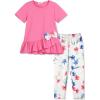 Arshiner Toddler Girl Clothes Summer 2 Piece Outfits Ruffle Hem Short Sleeve Top and Printed Leggings Kids Clothing Sets(Pink Flroal)