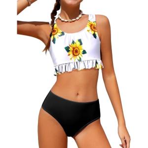 Arshiner Girls Bikini Beach Swimwear 2 Piece Swimsuits Floral Printing Bathing Suits(A Big Sunflower Pattern)