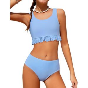 Arshiner Girls Bikini Beach Swimwear 2 Piece Swimsuits Floral Printing Bathing Suits(Light Blue)
