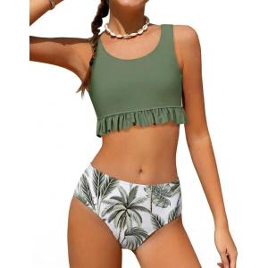 Arshiner Girls Bikini Beach Swimwear 2 Piece Swimsuits Floral Printing Bathing Suits(Light Green-floral)