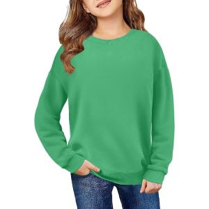 Arshiner Girls Crewneck Sweatshirt Long Sleeve Pullover Tops Drop Shoulder Sweatshirts Color Block Ribbed Trim(Green)