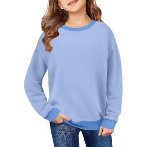 Arshiner Girls Crewneck Sweatshirt Long Sleeve Pullover Tops Drop Shoulder Sweatshirts Color Block Ribbed Trim(Light Blue)