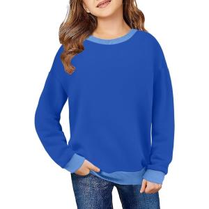 Arshiner Girls Crewneck Sweatshirt Long Sleeve Pullover Tops Drop Shoulder Sweatshirts Color Block Ribbed Trim(Royal Blue)
