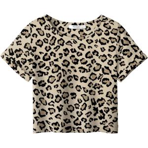 Arshiner Girls Crop Tops Short Sleeve Tie Dye Summer T Shirt Crewneck Rolled Cuffs Fashion Shirts Tee(Leopard)