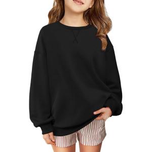 Arshiner Girls Oversized Striped Crewneck Sweatshirt Long Sleeve Color Block Pullover Tops Fall Casual Clothes(Black)